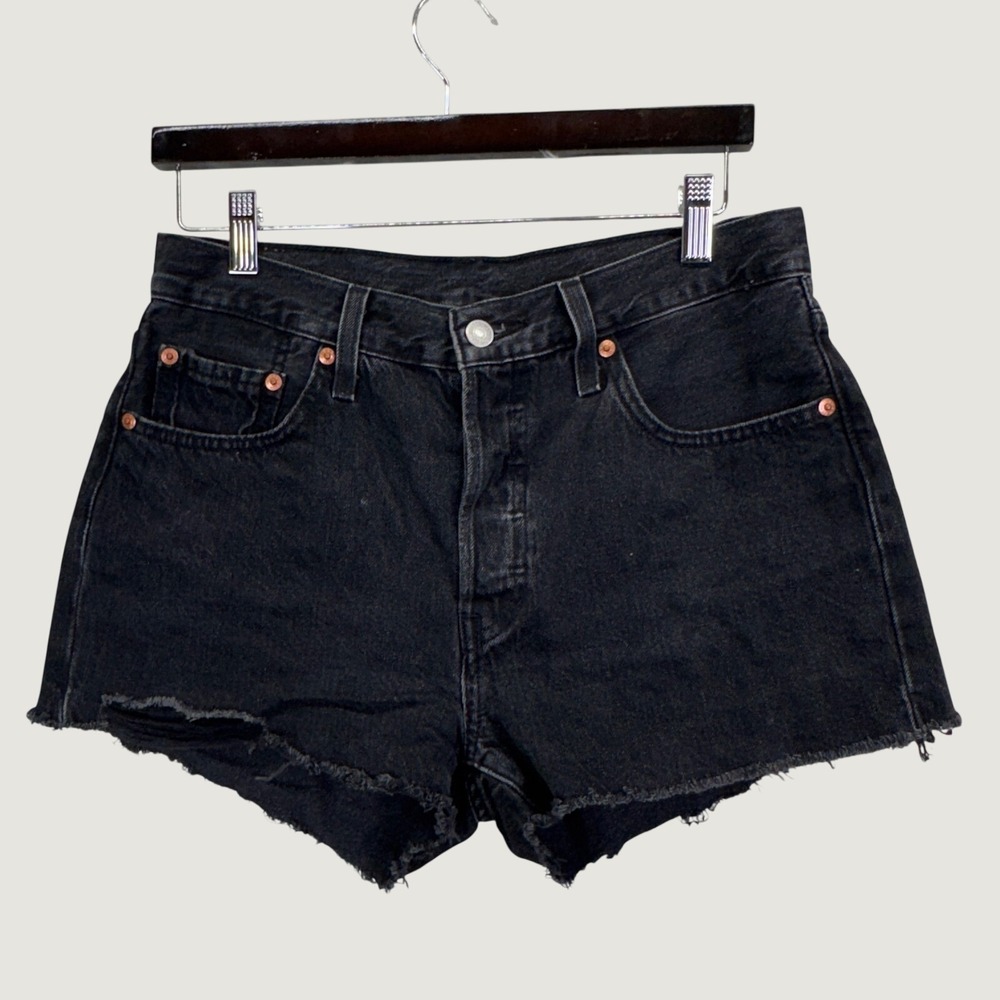 Levi's 501 Cutoff Denim Shorts Size 28 Black High Waisted Grunge Indie 90s